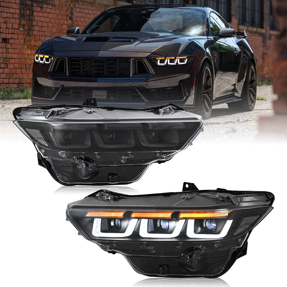 LED Headlight with Triple Projector & Dynamic Animation for 2024–2025 Ford Mustang EcoBoost / GT | Plug & Play Upgrade - Kuerled