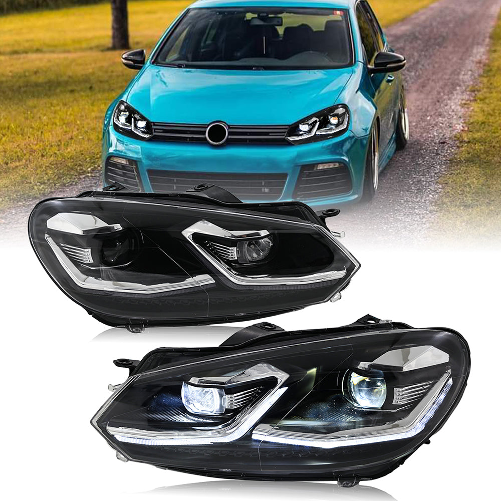 2010-2014 Volkswagen Golf GTI MK6 LED Headlights for Factory Halogen Models, Sequential Turn Signal, Plug & Play