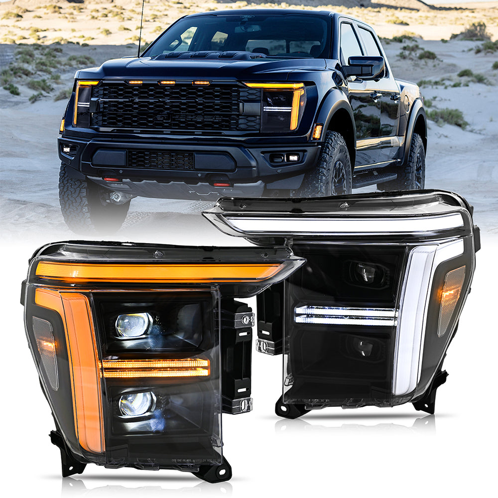 Full LED Headlights Pair for 2021 – 2023 Ford F-150, Dual-Projector with DRL, Startup & Sequential Turn Animation, Plug & Play