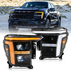 Full LED Headlights Pair for 2021 – 2023 Ford F-150, Dual-Projector with DRL, Startup & Sequential Turn Animation, Plug & Play