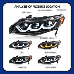 NEW LED Headlights for Honda Civic 4Dr 8Th Gen Sedan (2006-2011), Plug & Play Upgrade - Kuerled