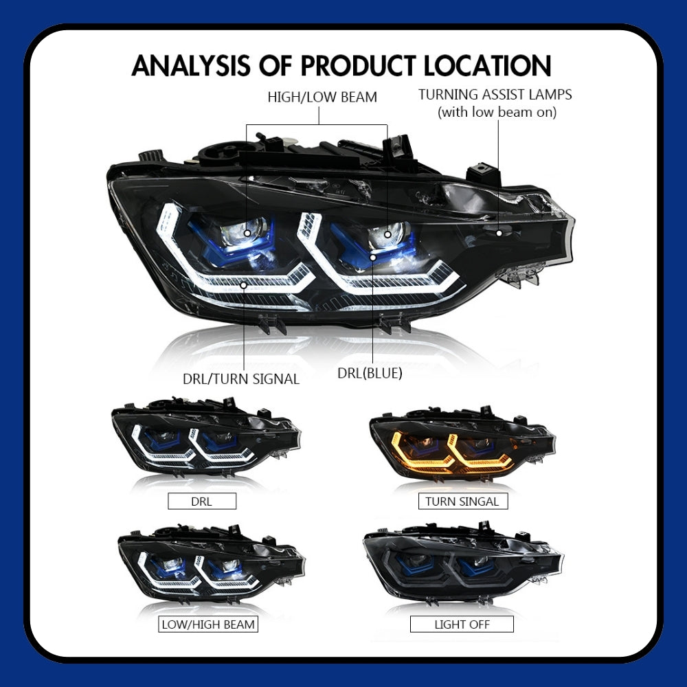 BMW 3-Series (2013-2018 F30/F31 328i/335i) LED Headlight Assembly, Premium Projector Upgrade - Kuerled