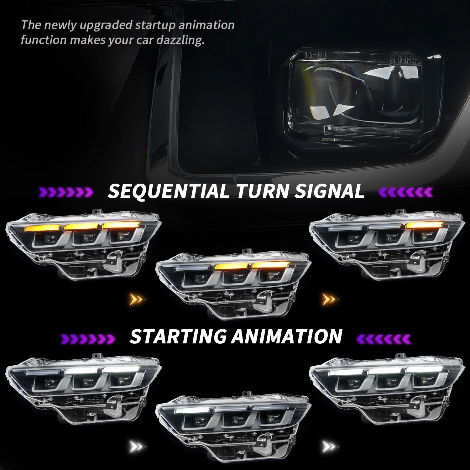 LED Headlight with Premium Triple-Projector for 2024-2025 Ford Mustang EcoBoost/GT, Plug & Play Upgrade