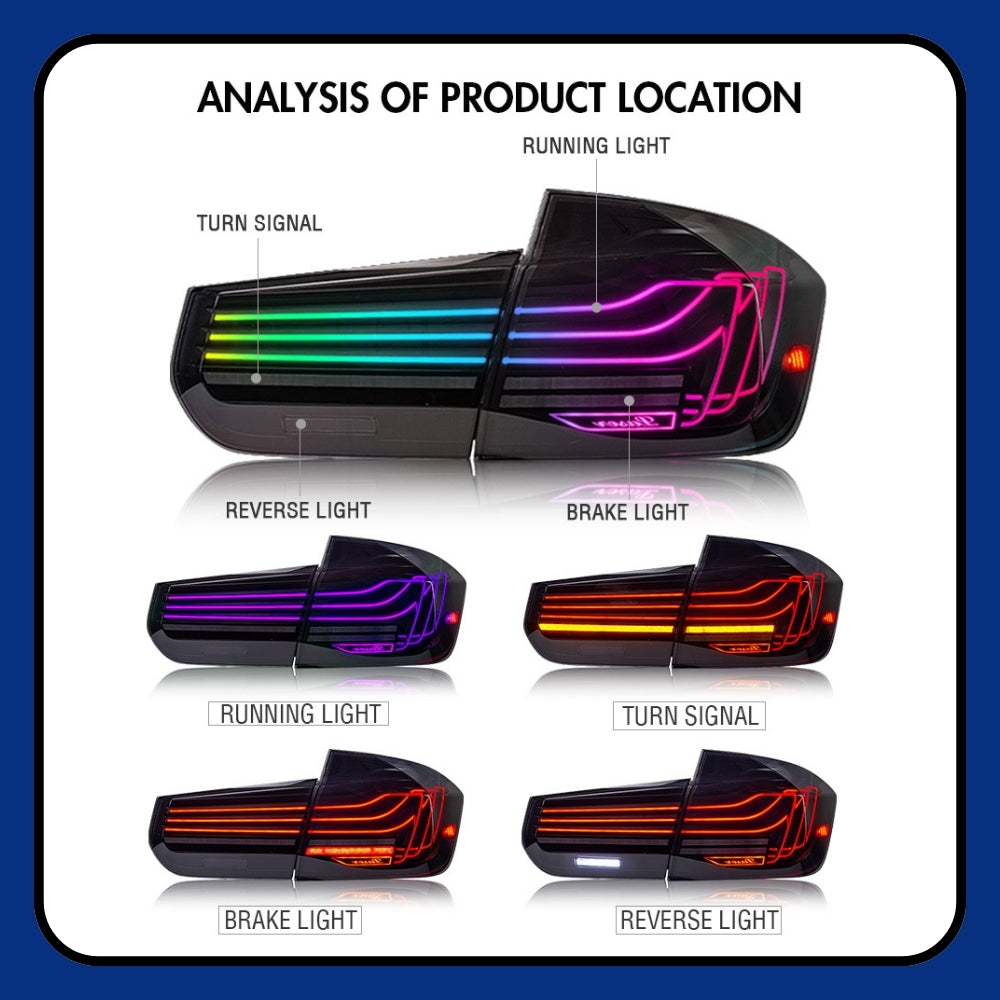 LED Tail Light for BMW 3 Series F30 (2013-2018), Laser Ray Styles(Smoked/RGB) - Kuerled