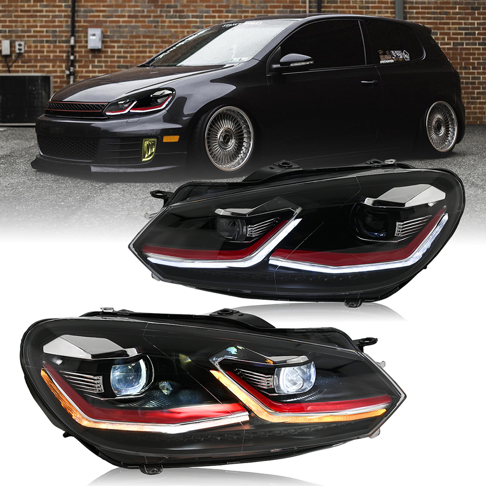 2010-2014 Volkswagen Golf GTI MK6 LED Headlights for Factory Halogen Models, Sequential Turn Signal, Plug & Play - Kuerled