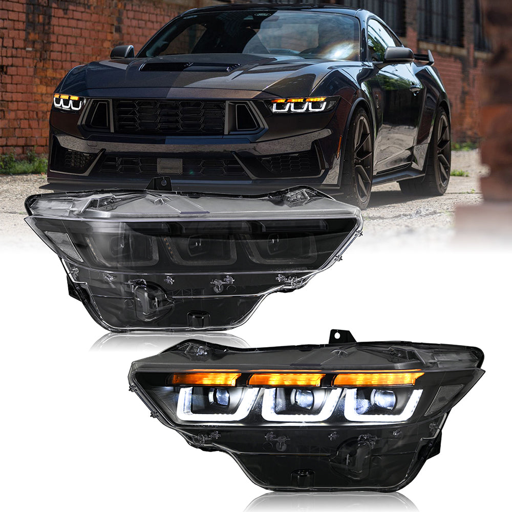 LED Headlight with Triple Projector & Dynamic Animation for 2024–2025 Ford Mustang EcoBoost / GT | Plug & Play Upgrade