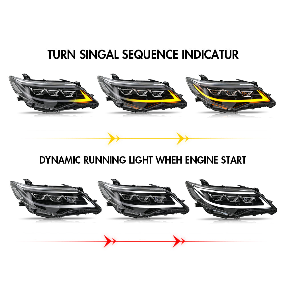 LED Headlight for 2012-2014 Toyota Camry, Animation Sequential, Headlight Assembly (Triple Beams) - Kuerled