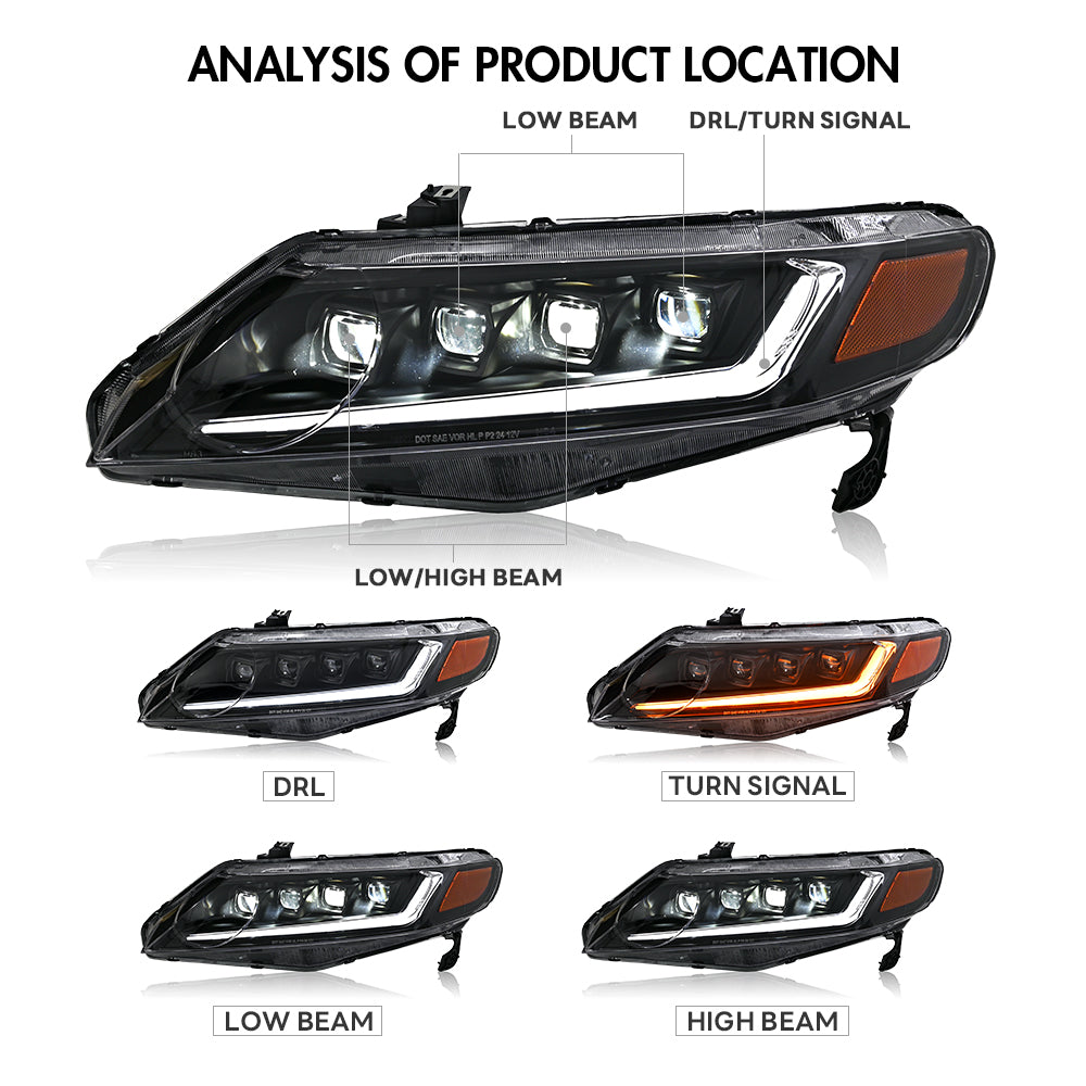 Full LED Headlight Assembly for 2006 - 2011 4 Door Honda Civic (8Th Generation)