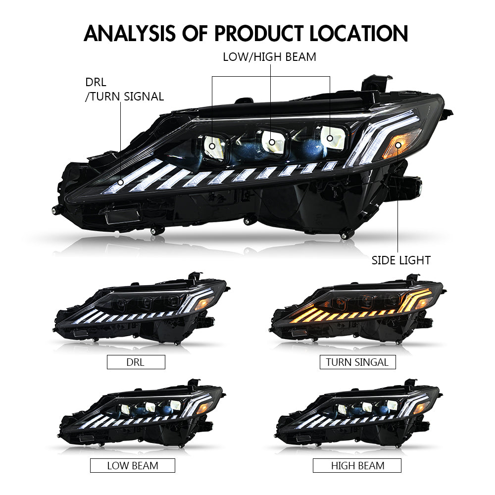 2018-2024 Toyota Camry LE/SE/XLE/XSE/TRD LED Headlights Assembly, Audi Style with Sequence Animation