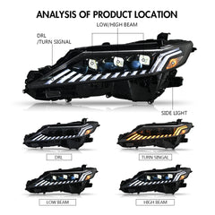 2018-2024 Toyota Camry LE/SE/XLE/XSE/TRD LED Headlights Assembly, Audi Style with Sequence Animation