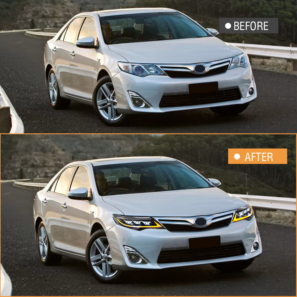 Auheadmotor Driver Side Projector Headlight For 2012-2014 Toyota Camry - Chrome Housing, Halogen