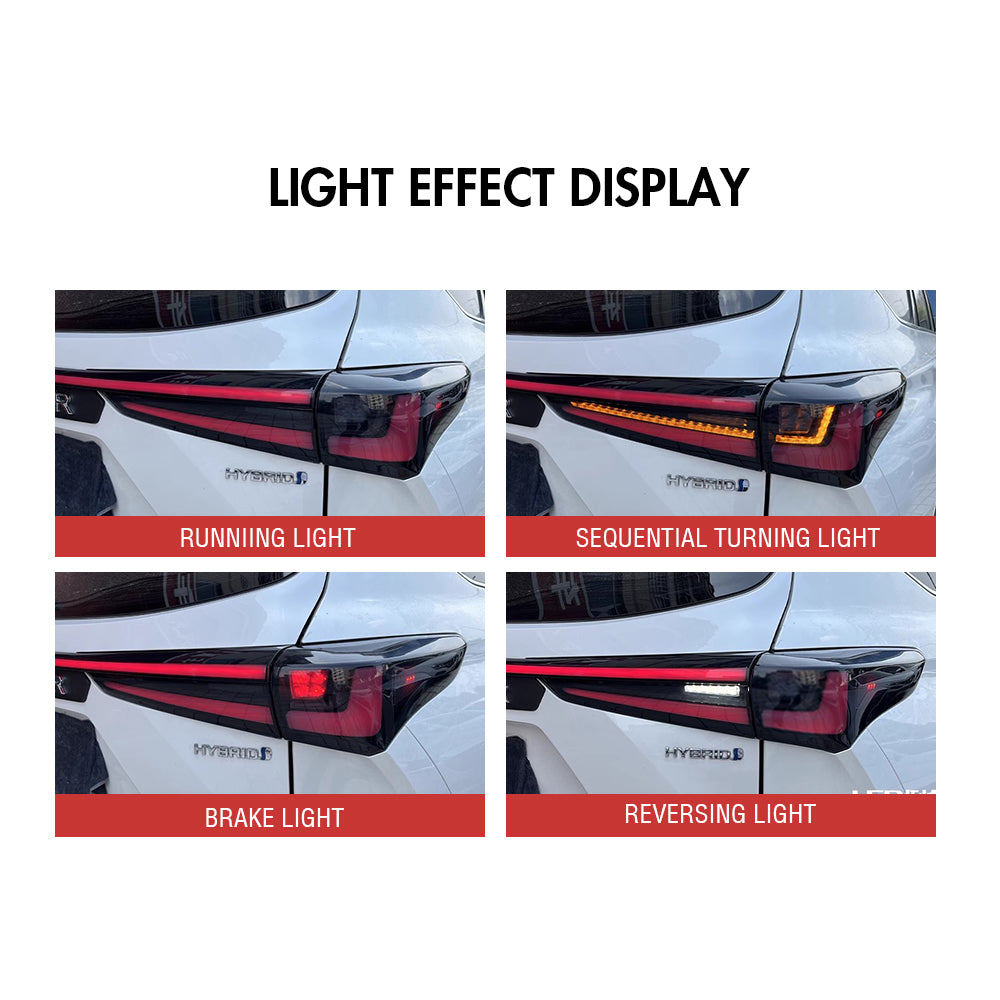 LED Tail Light for 2020-2024 Toyota Highlander with Dynamic Breathing DRL & Sequential Turn Signal