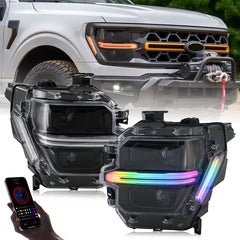 Full LED Headlights for 2024-2025 Ford F-150 XL / STX / XLT | Dual Projector, RGB DRL, Startup Animation, Sequential Turn Signals, Plug & Play - Kuerled