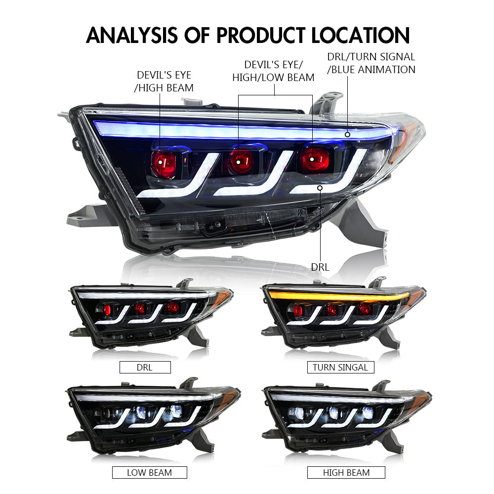 KuerLED Demon Eyes Headlight For 2012-2014 Toyota Highlander Headlight Assembly - KuerLED