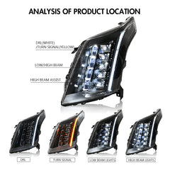 2010-2016 Cadillac SRX LED Headlights (Carbon Fiber Style), Complete Front Assembly, Plug & Play