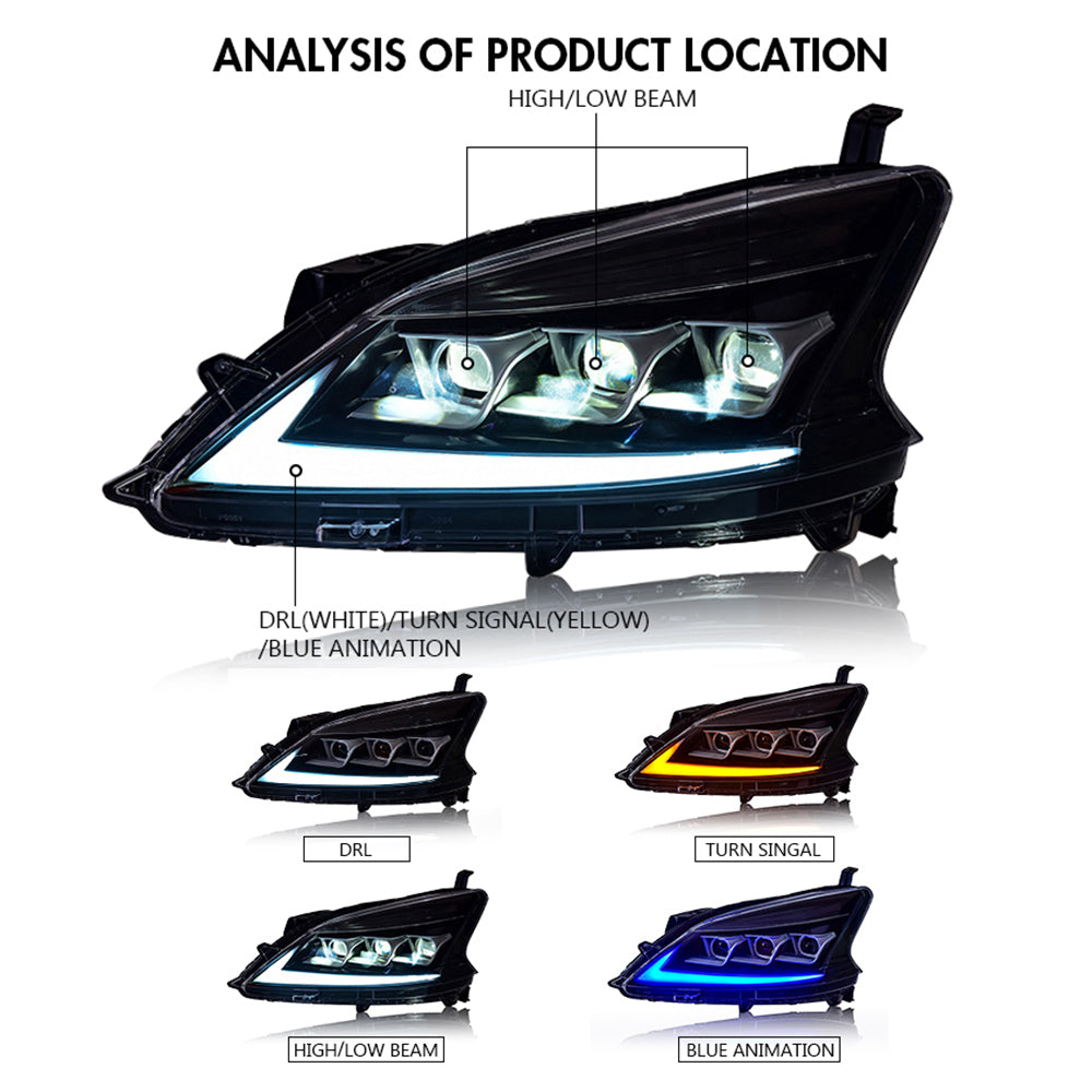 For 2015-2017 Nissan sylphy Led headlight assembly with LED daytime running lights (a touch of blue running steering) - KuerLED