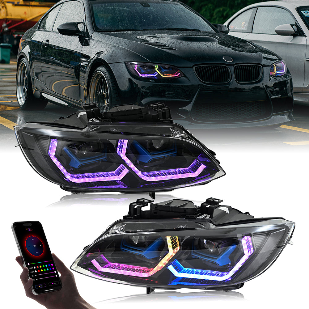 BMW 3-Series RGB LED Headlights (2007-2010 E92/E93/Coupe), Fits 325i/328i/335i, Plug and Play, Easy Installation - Kuerled