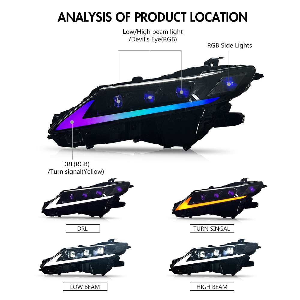 For 2018-2024 Toyota Camry RGB Headlights(Clear refletor) - KuerLED