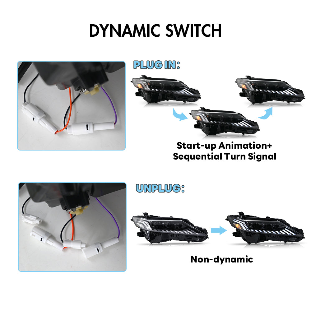 2018-2024 Toyota Camry LE/SE/XLE/XSE/TRD LED Headlights Assembly, Audi Style with Sequence Animation