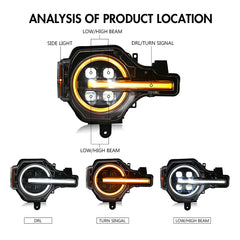 LED Headlights for 2021–2025 Ford Bronco 2/4-Door w/ Sequential Turn Signal & Start-Up DRL