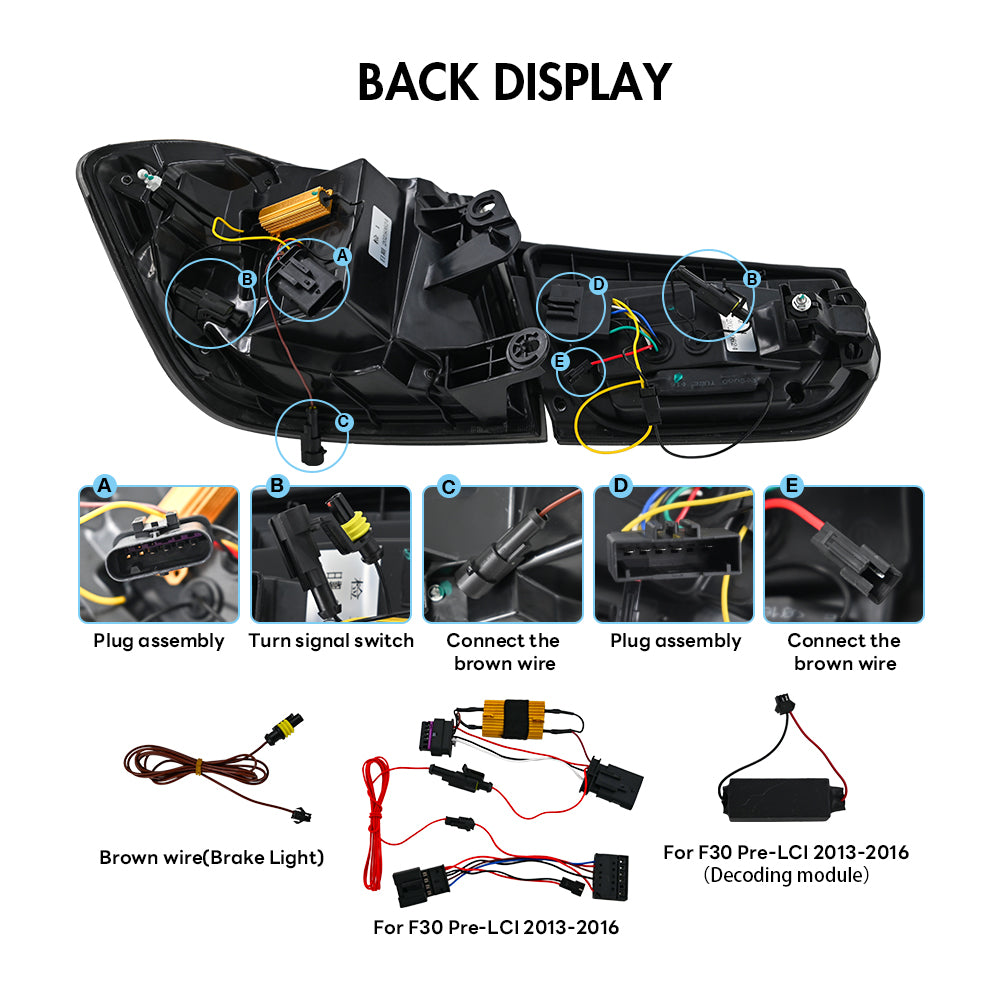 LED Tail Lights for 2013–2018 BMW 3 Series F30 F80 M3 320i 325i 328i 340i | Sequential Turn Signal Rear Lamp Assemblies