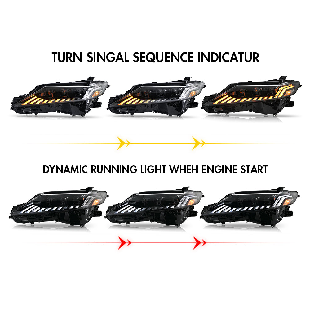 2018-2024 Toyota Camry LE/SE/XLE/XSE/TRD LED Headlights Assembly, Audi Style with Sequence Animation