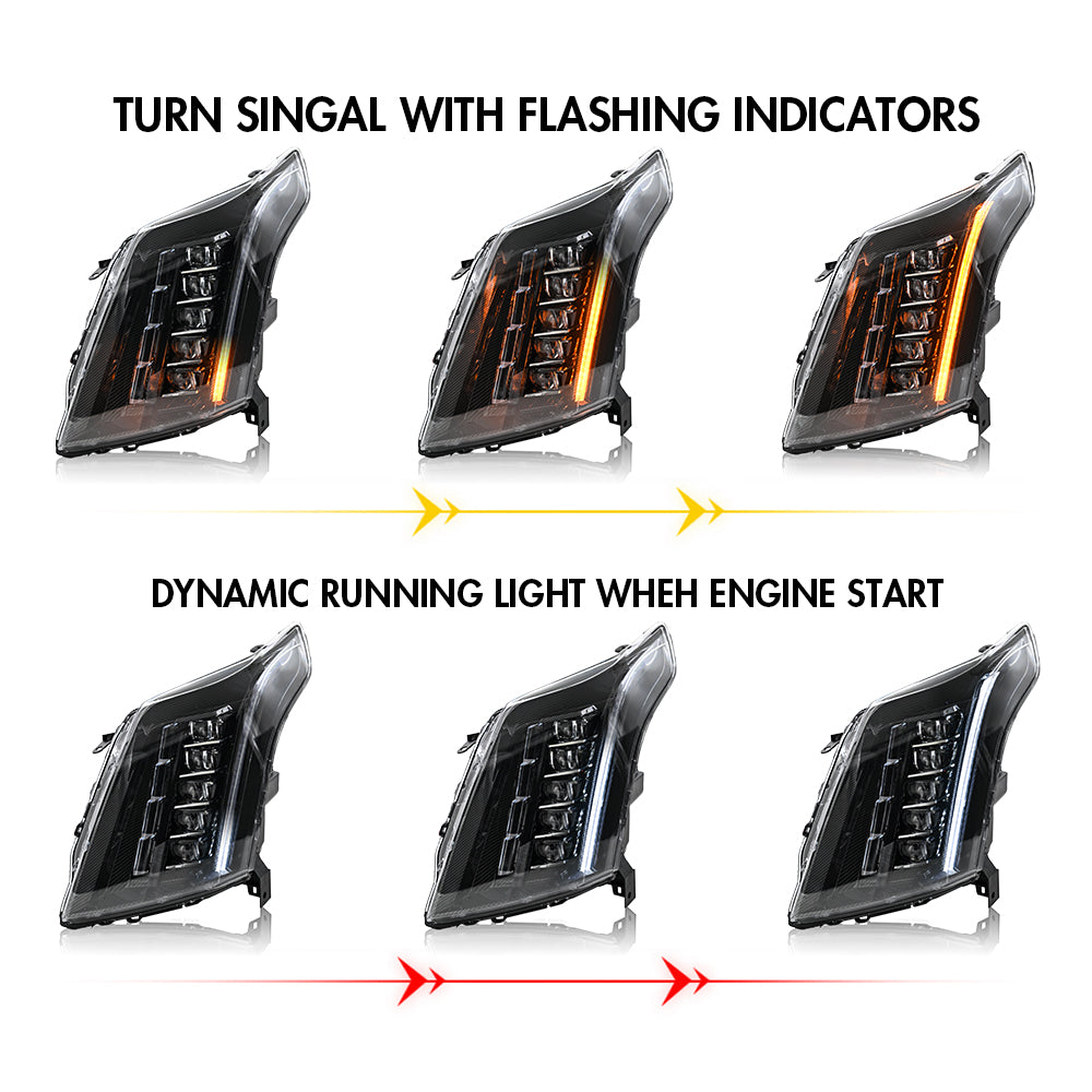2010-2016 Cadillac SRX LED Headlights (Carbon Fiber Style), Complete Front Assembly, Plug & Play