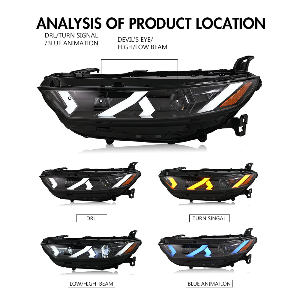 2023-2025 Honda Accord LED Headlight Assembly with Demon Eye, Color-Changing Projector, Plug & Play Upgrade for Sedan