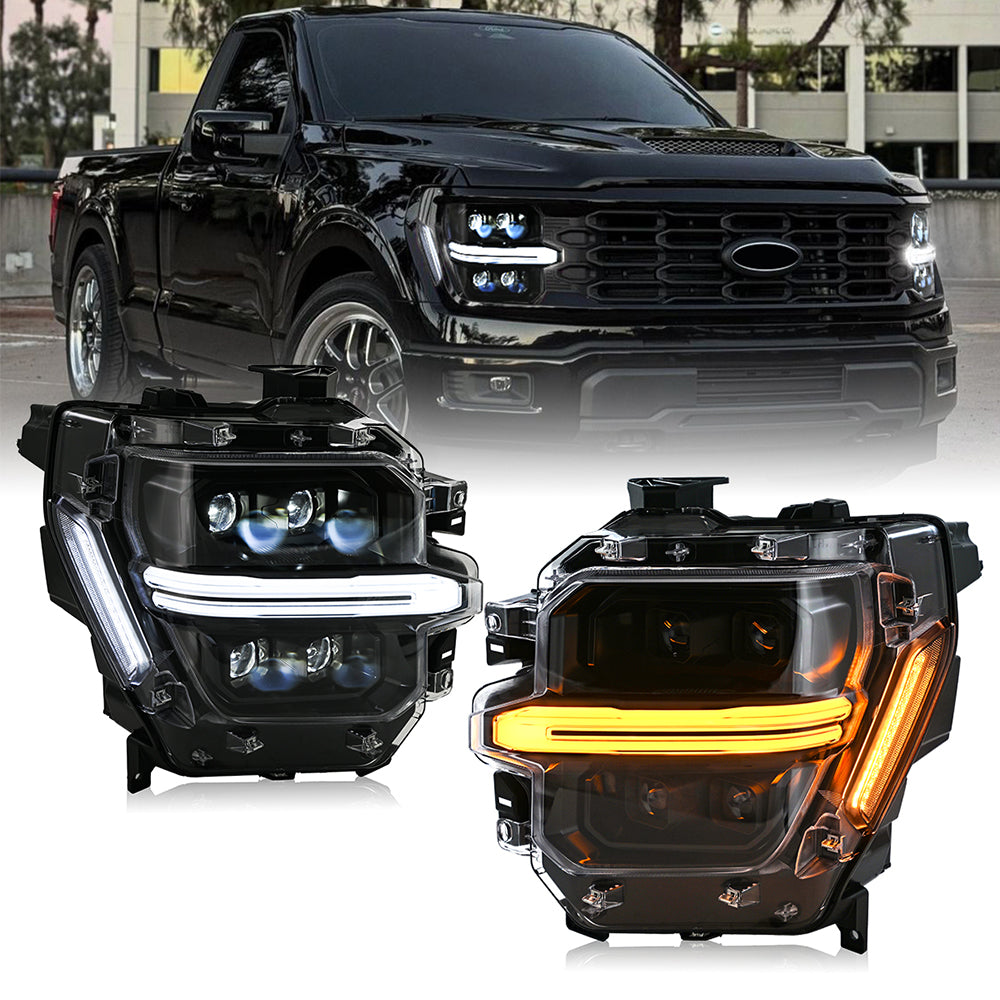 Full LED Headlights Pair for 2024–2025 Ford F-150, 4-Projector with DRL, Startup & Sequential Turn Animation, Plug & Play for STX / XLT / XL/ Tremor - Kuerled