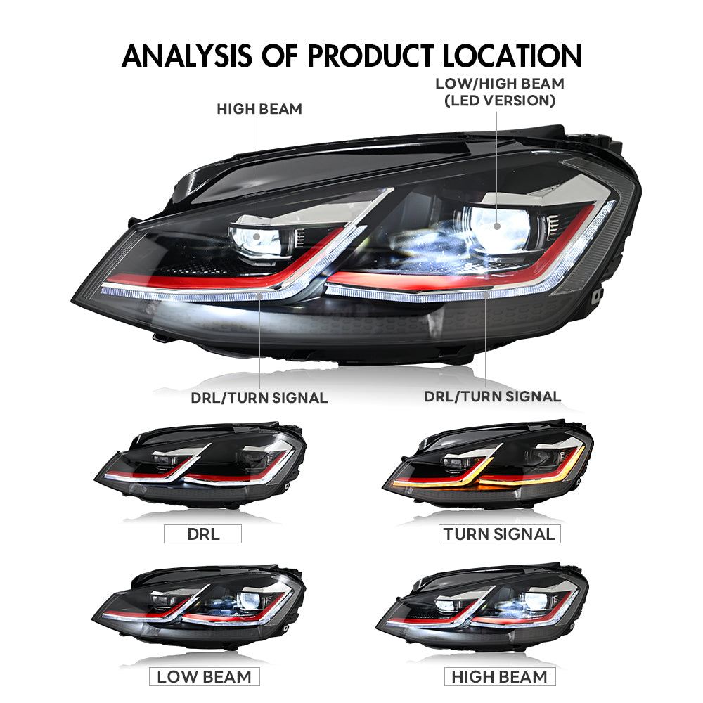 2013-2018 Volkswagen Golf 7 MK7 LED Headlights, Dynamic Sequential Turn Signal, Plug & Play (LED Version)