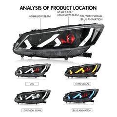 LED Headlight for 2016-2017 Accord 4door (Include Hybrid/LX/Touring Models),Easy Installation, Plug and Play with Devil Eye - Kuerled