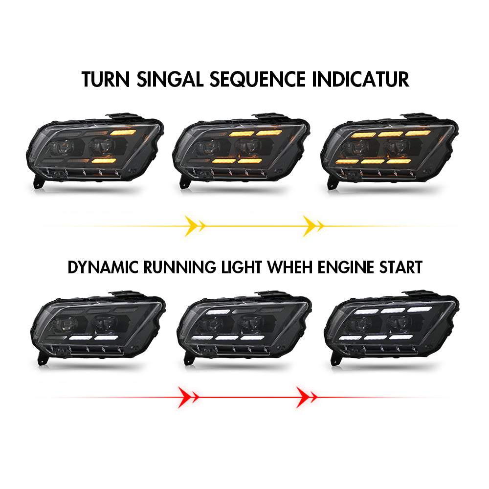 Premium Triple-Projector LED Headlights For 2010-2014 Ford Mustang | Plug & Play Upgrade | Dynamic Sequential Signals