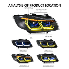 BMW 3-Series LED Headlights (2005-2012 E90/E91), Fits 320i/323i/325/328i/330/335 Halogen/Xenon - Kuerled
