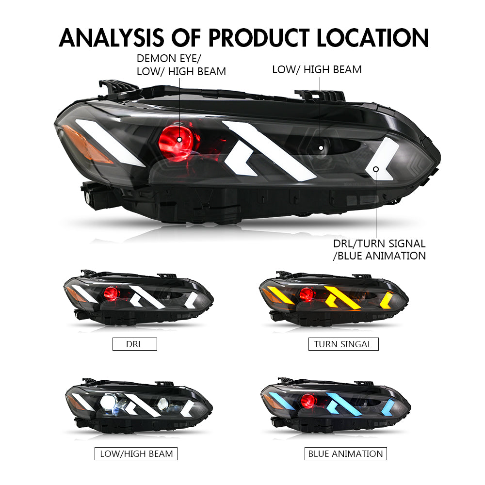 LED Headlight Assembly for 2022-2025 Honda Civic 11th Gen Sedan 4-Door, Plug & Play, Devil Eye, Easy Installation