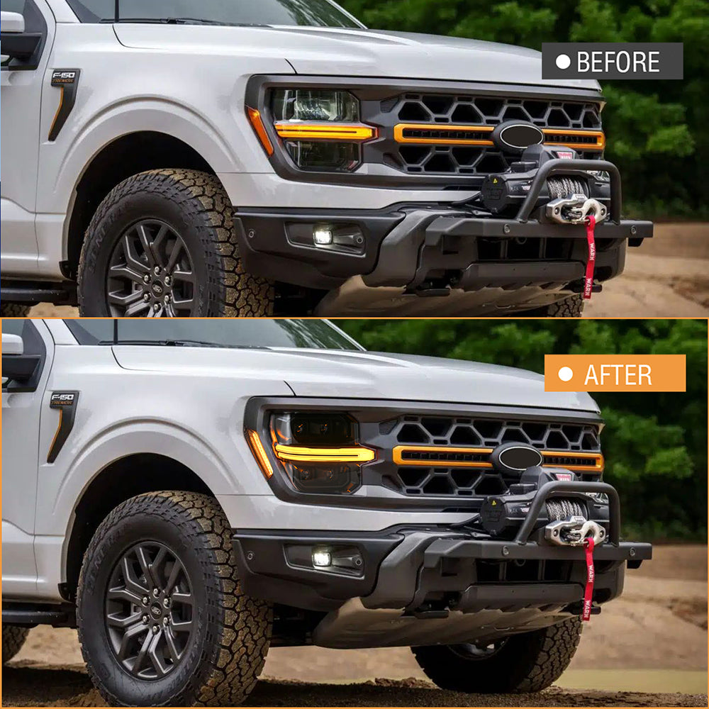 Full LED Headlights Pair for 2024–2025 Ford F-150, 4-Projector with DRL, Startup & Sequential Turn Animation, Plug & Play for STX / XLT / XL/ Tremor - Kuerled