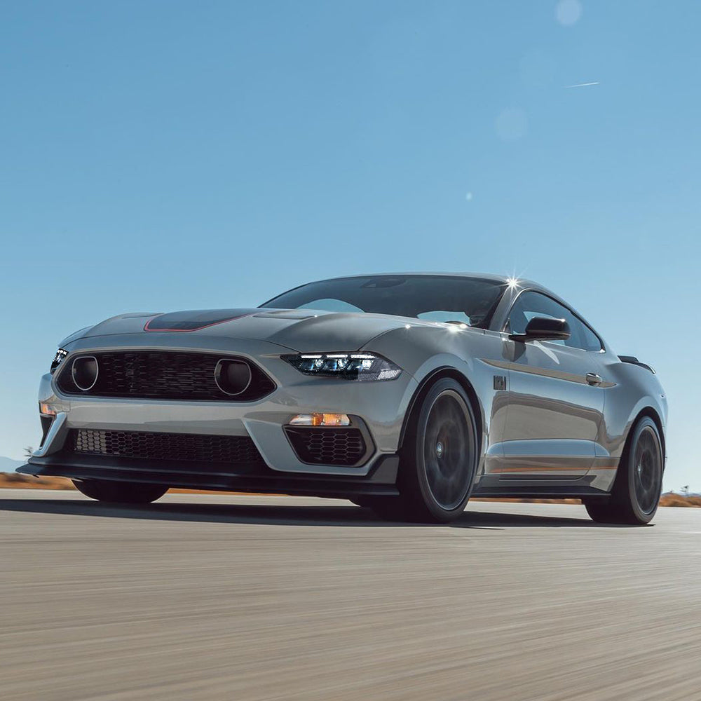 LED Headlight for 2018-2023 Ford Mustang S550, Carbon Fiber Style, Projector Front Lamp Assembly with Triple Beam Lens