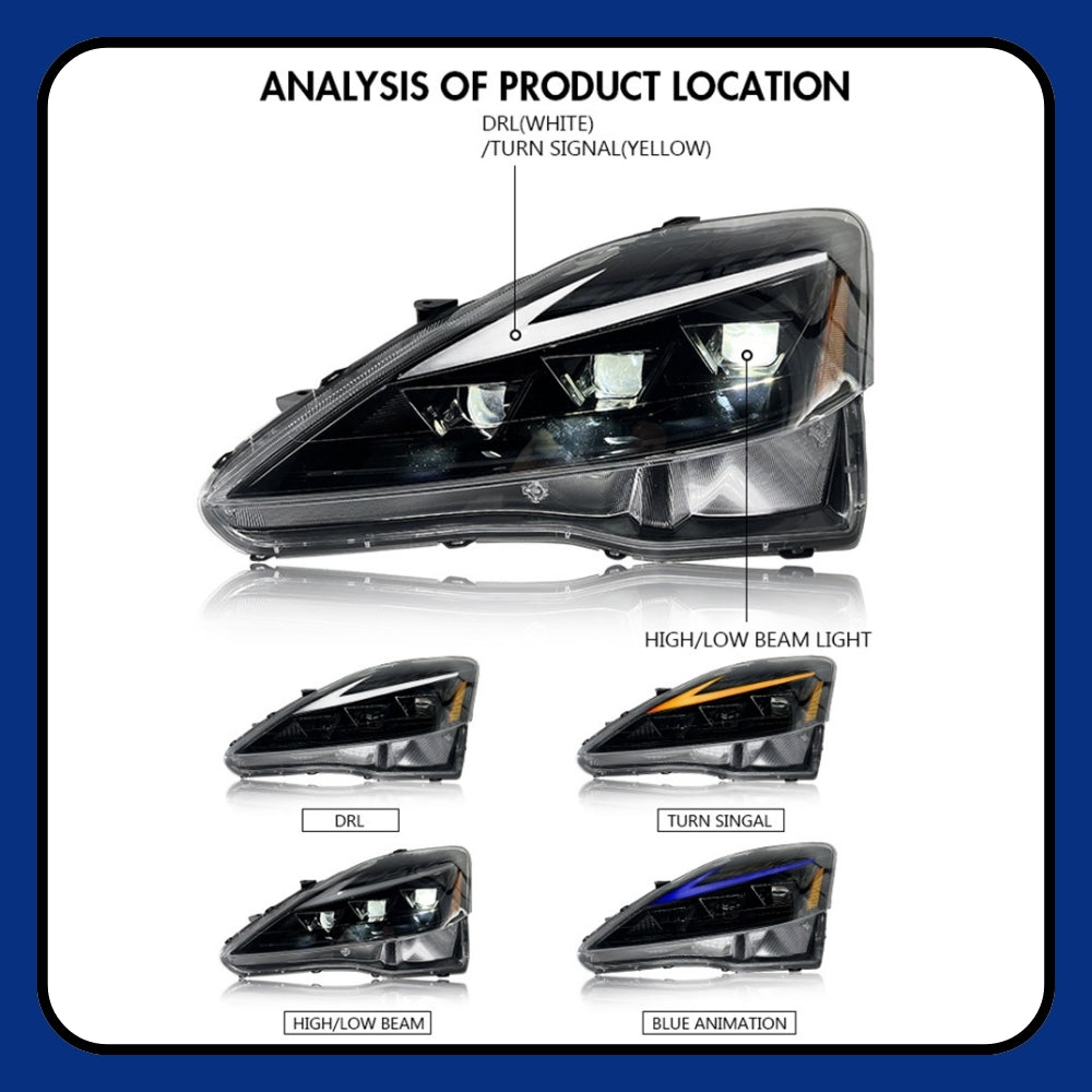 Lexus IS Series (2006-2014) LED Headlights With DRL Start-up Animation & Sequential Indicator - Kuerled