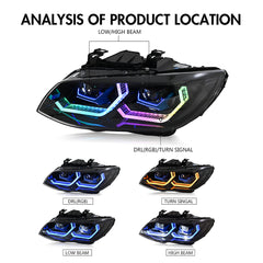 BMW 3-Series RGB LED Headlights (2011-2013 E92/E93/Coupe), Fits 325i/328i/335i, Plug and Play, Easy Installation - Kuerled
