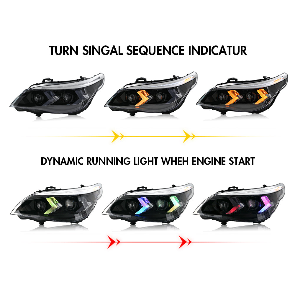 BMW 5-Series (2004-2010 E60/E61) RGB LED Headlight Assembly, Premium Projector Upgrade, Plug and Play