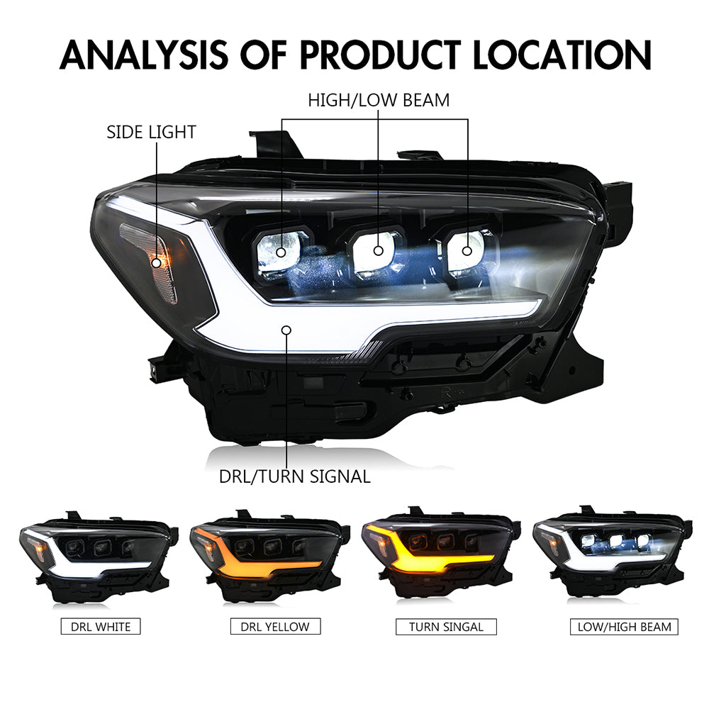 2016-2022 Toyota Tacoma LED Headlights, DOT Approved, Plug & Play Install - Kuerled