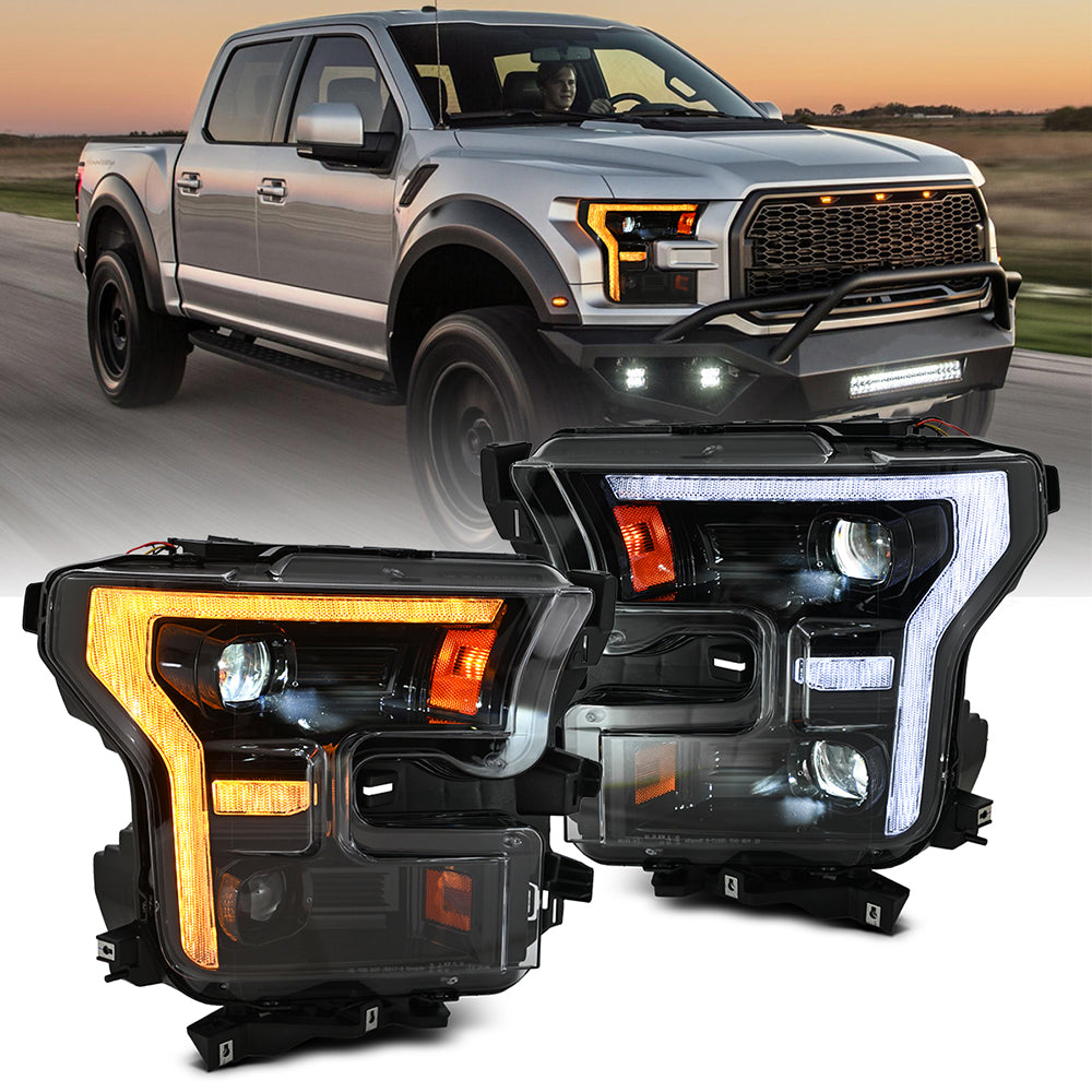 LED Headlights for 2015-2017 Ford F-150 Pickup & 2017-2020 Ford F-150 Raptor | Full LED Headlight Assembly, Sequential Turn Signal, Plug & Play