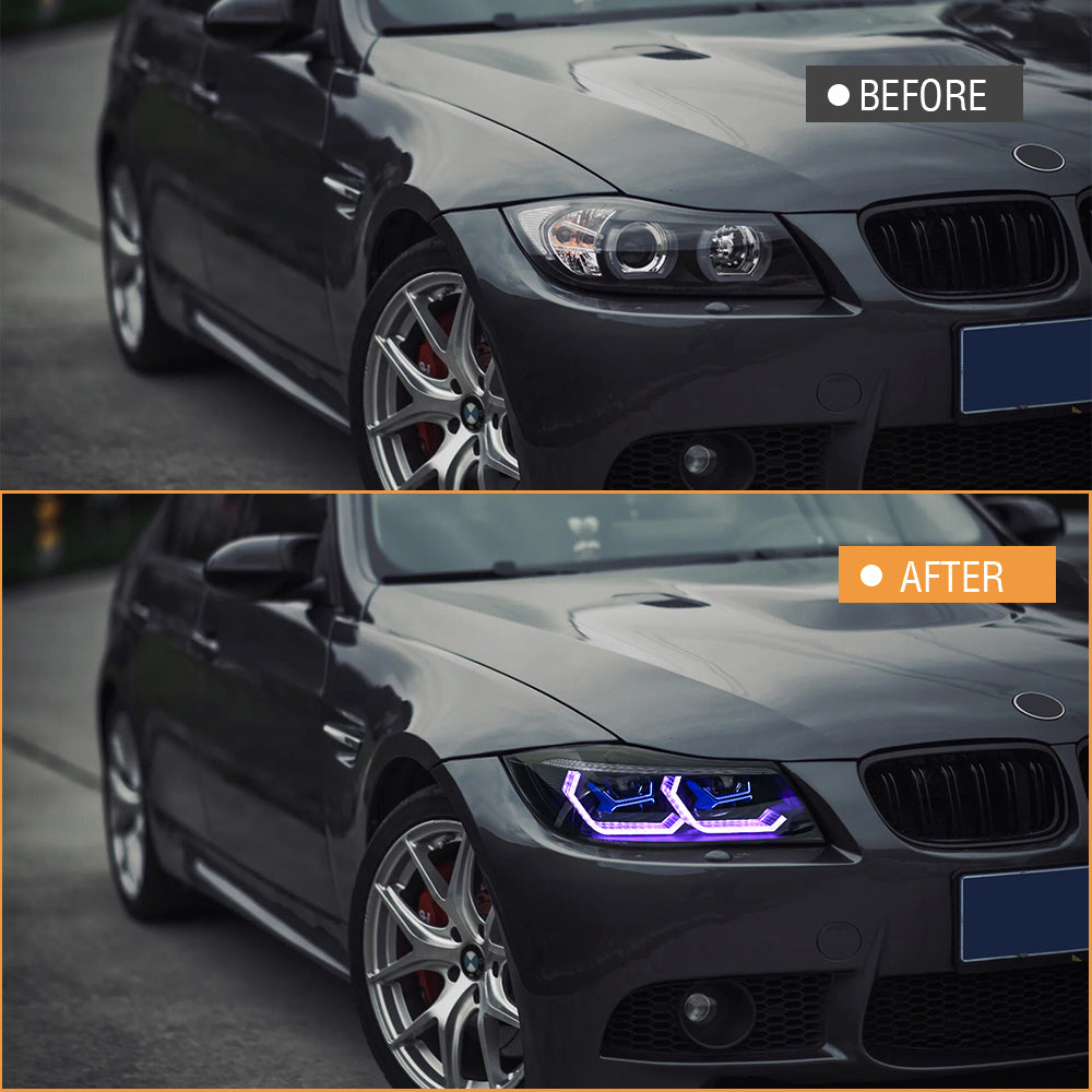 2009-2012 BMW 3-Series E90 E91 RGB LED Headlights, 320i 323i 325 330 335, (Halogen/Xenon)