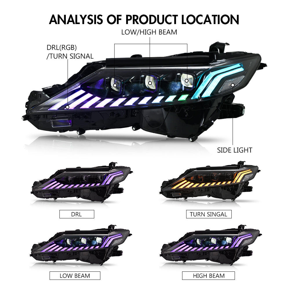 2018-2024 Toyota Camry LE/SE/XLE/XSE/TRD RGB LED Headlights Assembly, Audi Style with Sequence Animation