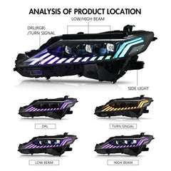 2018-2024 Toyota Camry LE/SE/XLE/XSE/TRD RGB LED Headlights Assembly, Audi Style with Sequence Animation
