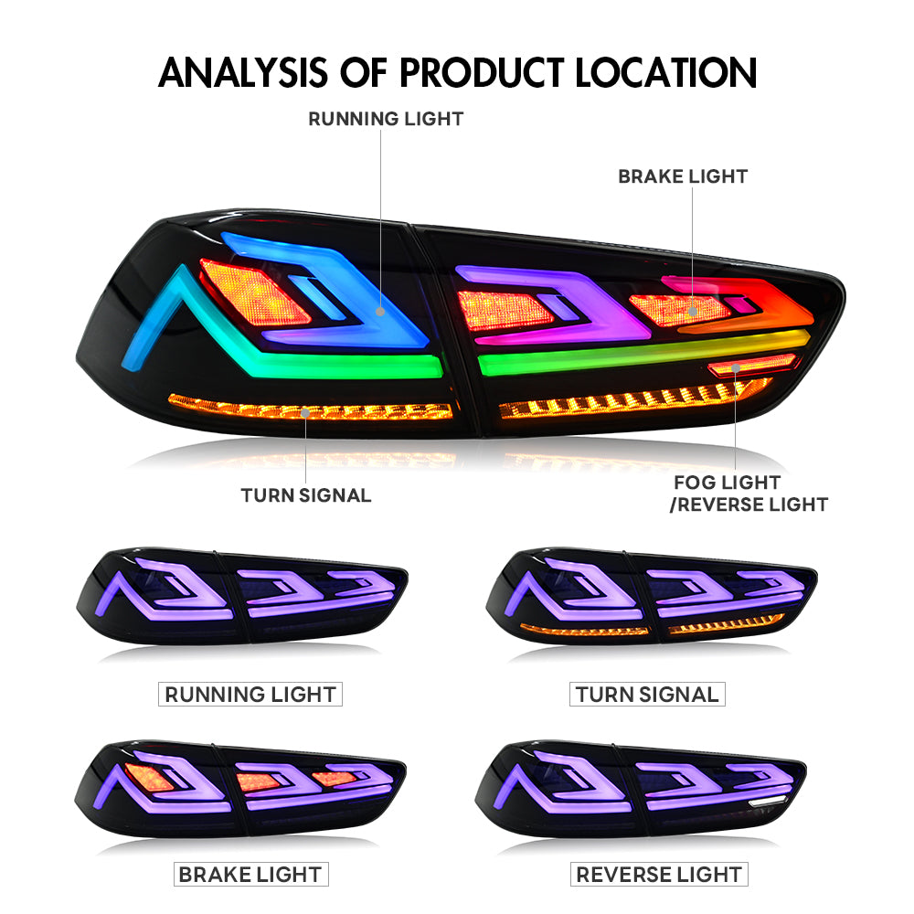 RGB LED Tail Lights for 2008–2017 Mitsubishi Lancer & EVO X – Sequential Rear Lamps with Startup Animation