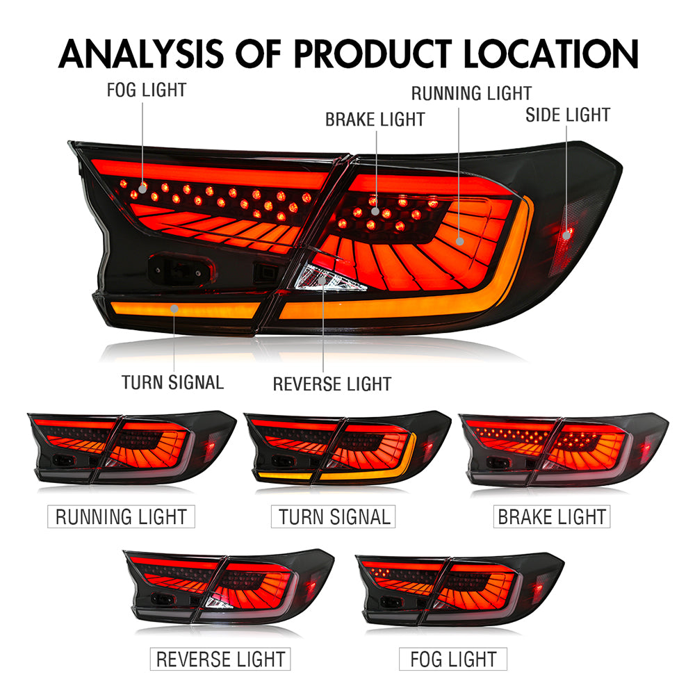 2018-2022 Honda Accord 10th Gen LED Tail Lights, Dynamic Animation & Sequential Signaling - Kuerled