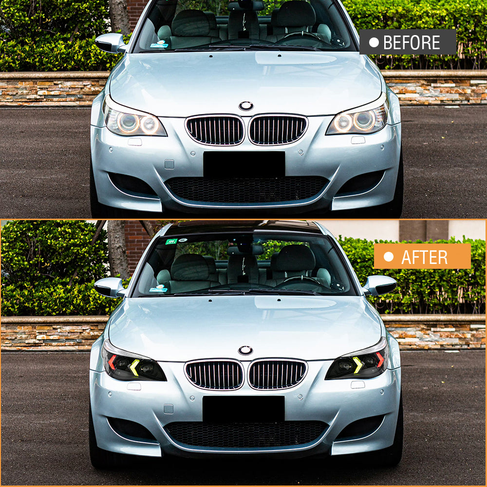 BMW 5-Series (2004-2010 E60/E61) RGB LED Headlight Assembly, Premium Projector Upgrade, Plug and Play