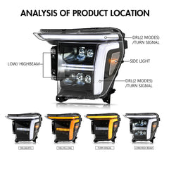 Full LED Headlights Pair for 2021 – 2023 Ford F-150, Four-Projector with DRL, Startup & Sequential Turn Animation, Plug & Play (Copy)
