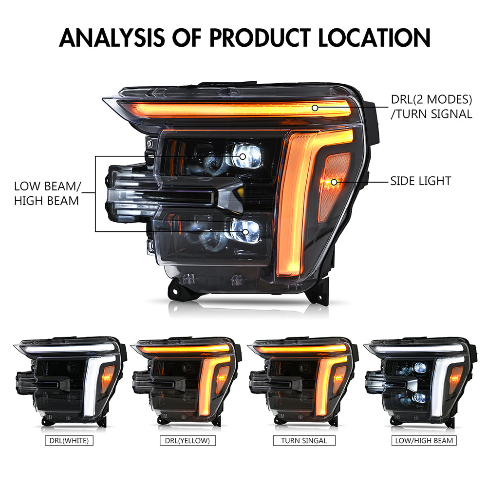 Full LED Headlights Pair for 2024 – 2025 Ford F-150, With DRL, Plug & Play, Only for Lariat/King Ranch/Platinum/Raptor - Kuerled