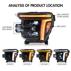Full LED Headlights Pair for 2024 – 2025 Ford F-150, With DRL, Plug & Play, Only for Lariat/King Ranch/Platinum/Raptor - Kuerled